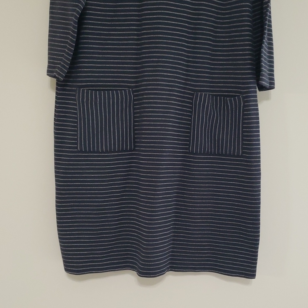 J. Jill Sheath Dress Large Navy Blue Stripe Pockets Work Office Career Corpcore - Picture 2 of 13